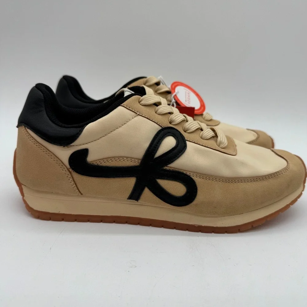 Lucky Step Women's Size 9 Tan Black Retro Sneakers Vegan Lace Up Casual Shoes